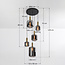 Design hanglamp zwart met smoke glas en gouden details, 5-lichts - Cinque