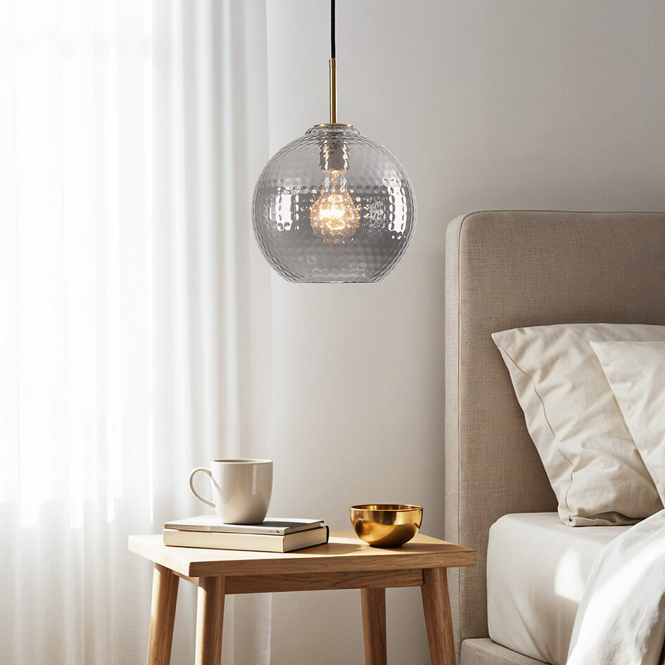 Hanglamp Johnny met geribbeld smoke glas