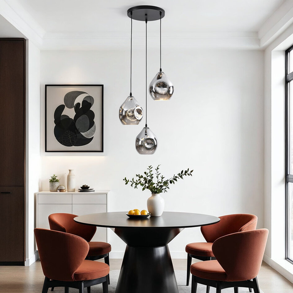 Design hanglamp Frank met smoke glas, 3-lichts