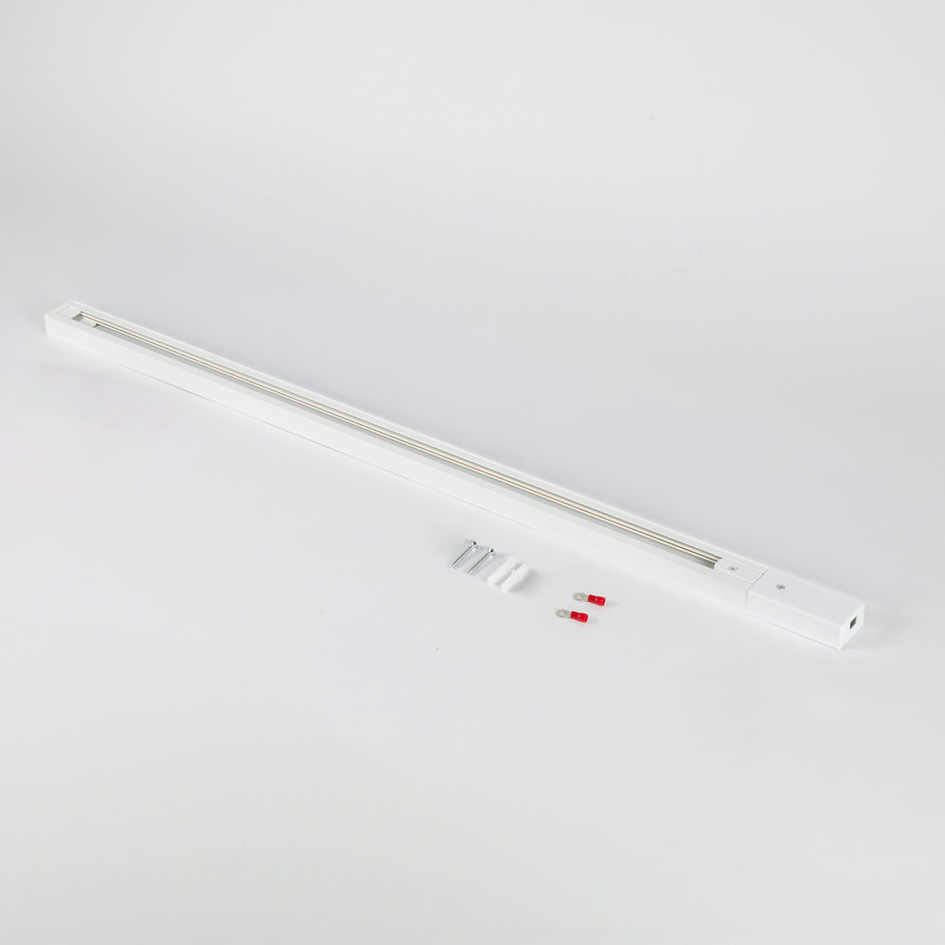 Koppelbare 1-fase rail van 75 cm met aansluitblok en eindkap, wit
