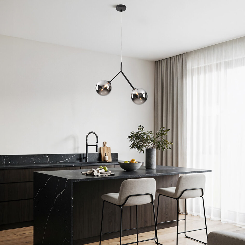 Asymmetrische hanglamp Dexter 2-lichts - smoke glas met spiegeleffect