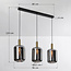 3-lichts hanglamp Teto - zwart, goud en smoke glas