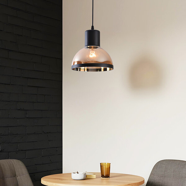 Klassieke hanglamp met zwart en amber glas - Paris