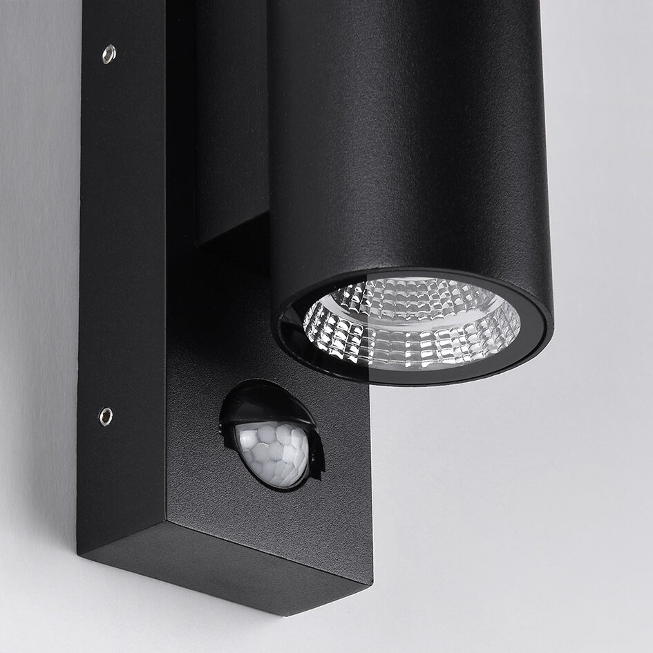 Buitenwandlamp rond Cathy met sensor 2 x 3W LEDs - antraciet