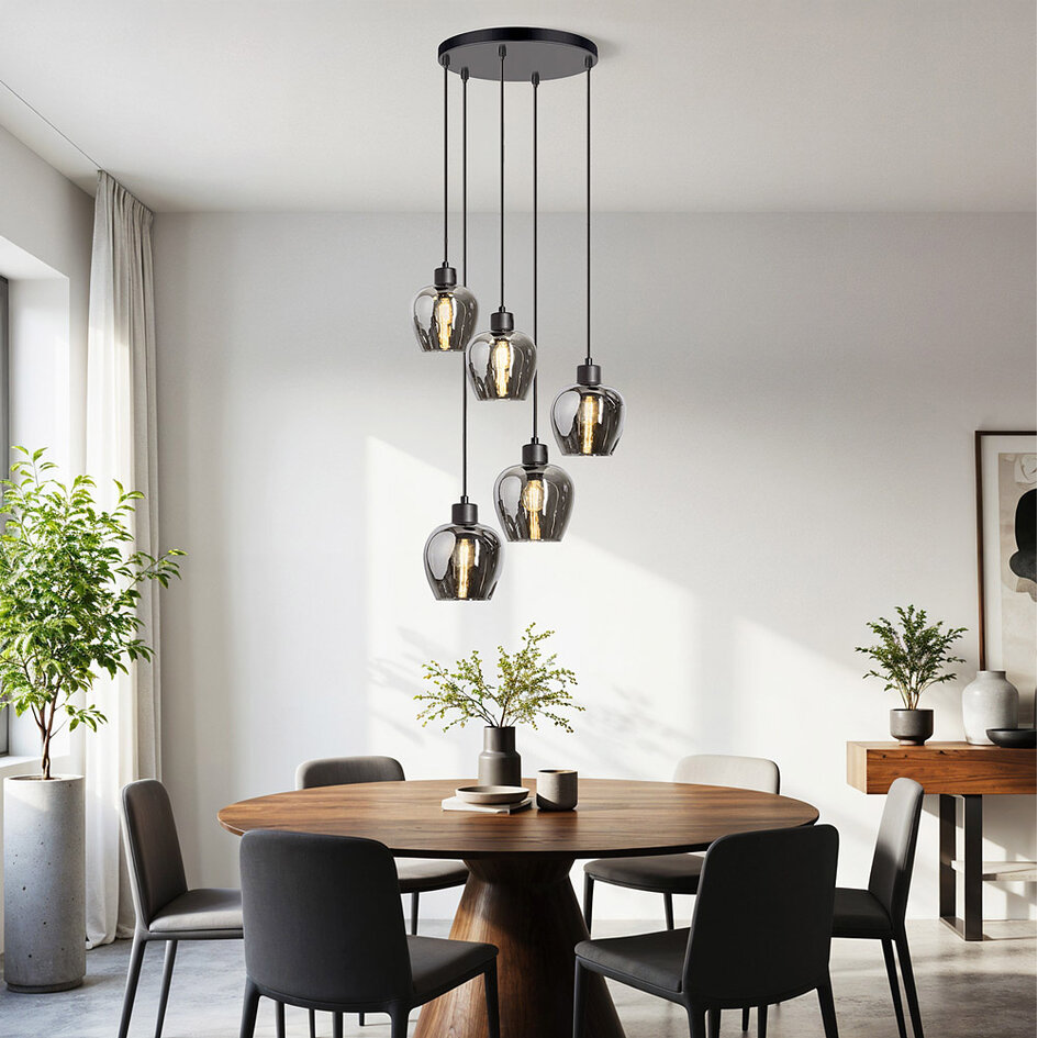 5-lichts hanglamp met smoke glas - Glendale