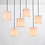 6-lichts hanglamp met beige stoffen lampenkappen - Vouw