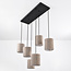 6-lichts hanglamp met beige stoffen lampenkappen - Vouw