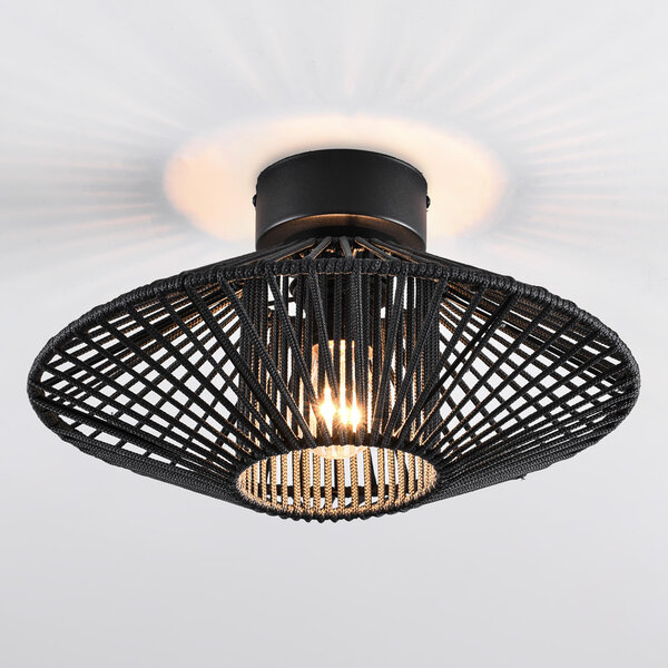 Zwarte plafondlamp Woven van gevlochten touw