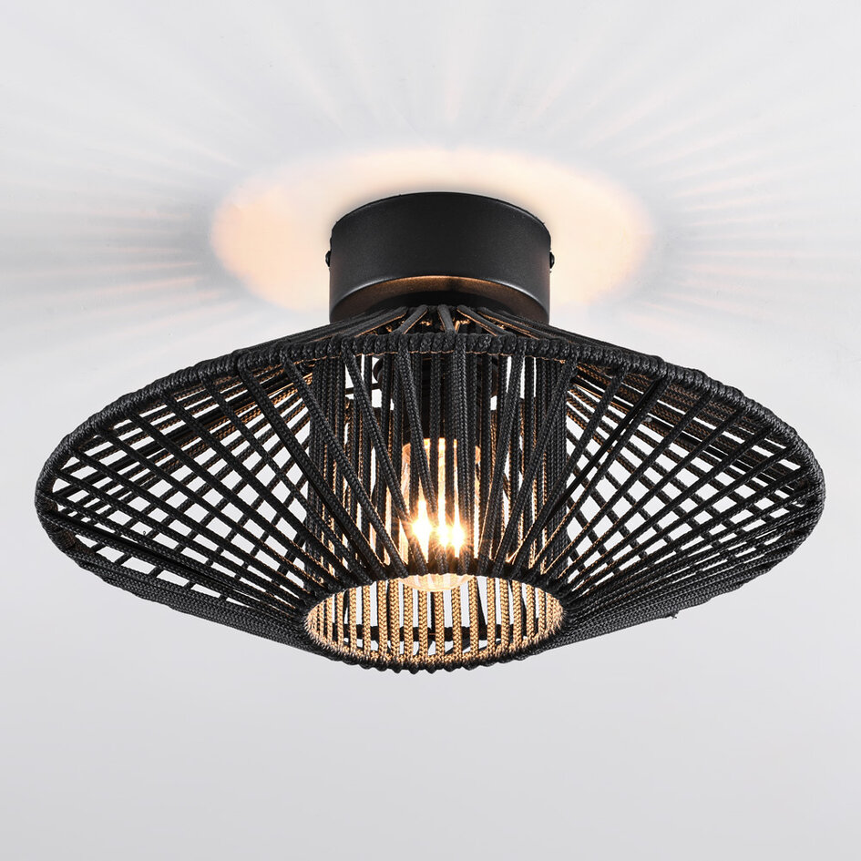 Zwarte plafondlamp Woven van gevlochten touw
