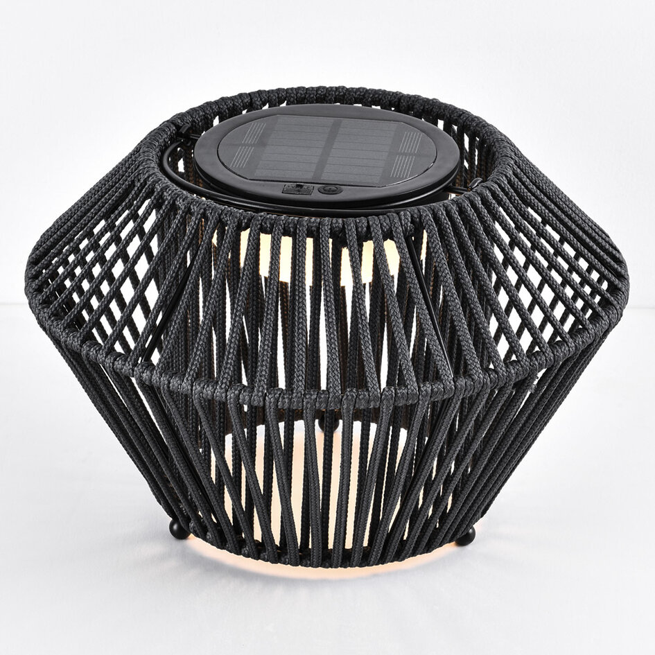 Solar tafellamp Wovra met gevlochten touw - zwart met geïntegreerde LED