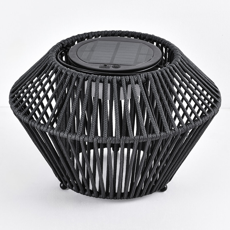 Solar tafellamp Wovra met gevlochten touw - zwart met geïntegreerde LED
