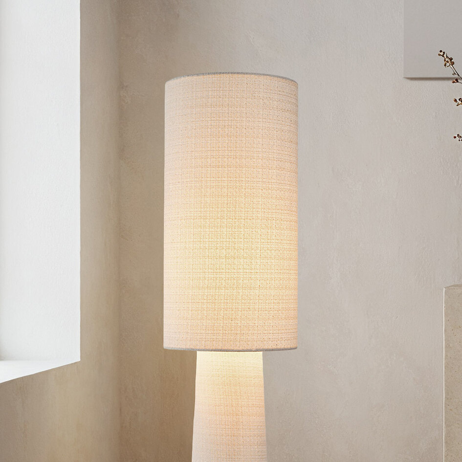 Moderne vloerlamp Lumo in Japandi stijl wit - stof