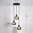 Mat zwarte hanglamp met smoke grijs glas 3-lichts  - Reno