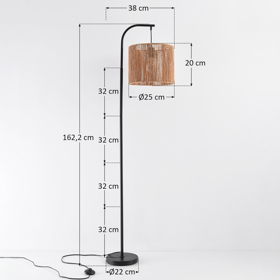 Staande booglamp met natuurlijke kap - Reed