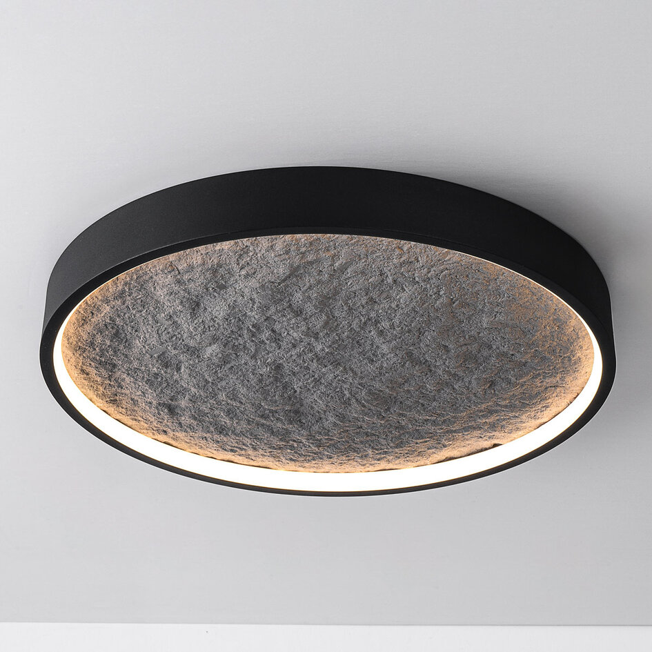 3-lichts plafondlamp Cercul dimbaar - zwart en grijs steeneffect Ø40, 18W