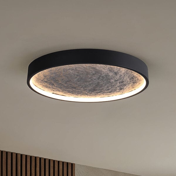 3-lichts plafondlamp Cercul dimbaar - zwart en grijs steeneffect Ø40, 18W