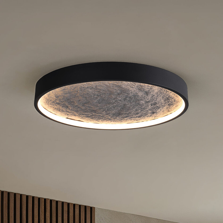3-staps dimbare plafondlamp zwart met grijs steeneffect Ø40, 18W