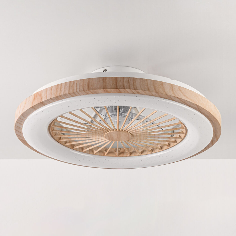 Plafondventilator Starry met aanpasbare kleurtemperatuur en stereffect - houtlook