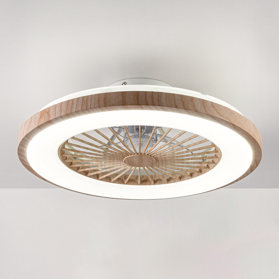 Plafondventilator Starry met aanpasbare kleurtemperatuur en stereffect - houtlook