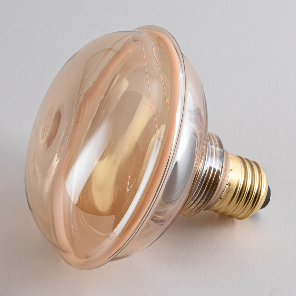 4W dimbare UFO filament lamp E27, Ø10 cm, 1800K, amber glas met horizontale ring