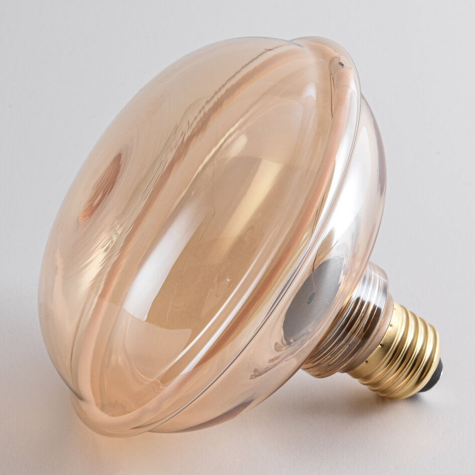 4W dimbare UFO filament lamp E27, Ø13 cm, 1800K, amber glas met horizontale ring