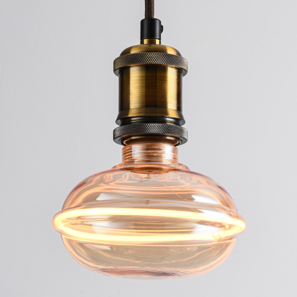 4W dimbare UFO filament lamp E27, Ø13 cm, 1800K, amber glas met horizontale ring