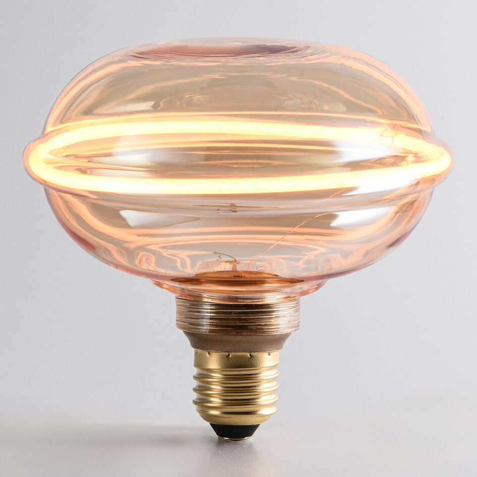 4W dimbare UFO filament lamp E27, Ø13 cm, 1800K, amber glas met horizontale ring