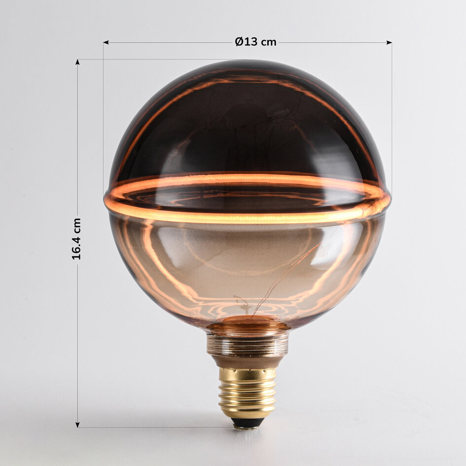 Dimbare 4W filament lamp E27, 1800K, amber en smoke glas met horizontale ring Ø13 cm