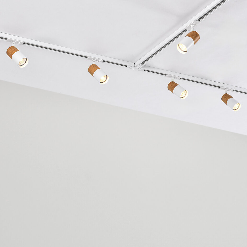 Modern 1-fase railsysteem 1,5 meter wit mahonie houtoptiek - Linn