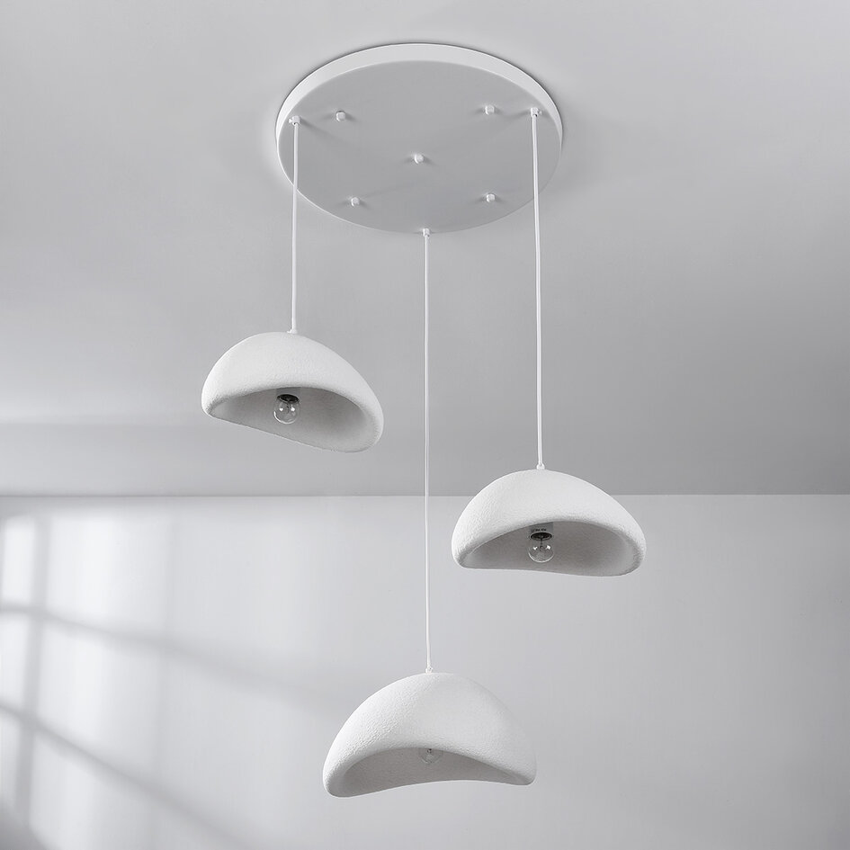3-lichts Wabi Sabi hanglamp Sora - wit steeneffect