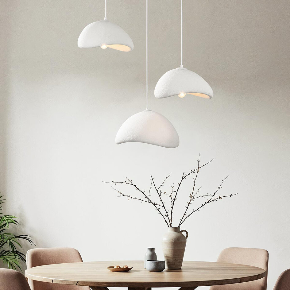 3-lichts Wabi Sabi hanglamp wit steeneffect - Sora