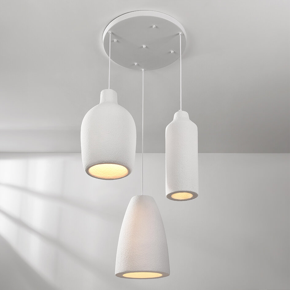 3-lichts moderne Wabi Sabi hanglamp met steeneffect wit - Kage