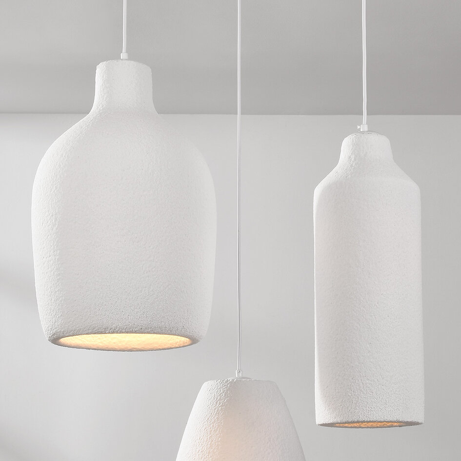 3-lichts Wabi Sabi hanglamp Kage - wit steeneffect