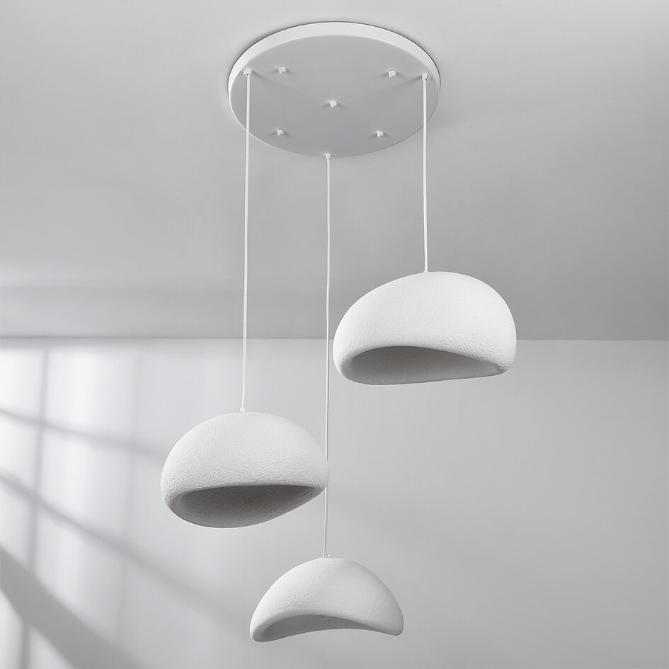 3-lichts Wabi Sabi hanglamp Ishi met wit steenmotief - 3 x 40 cm