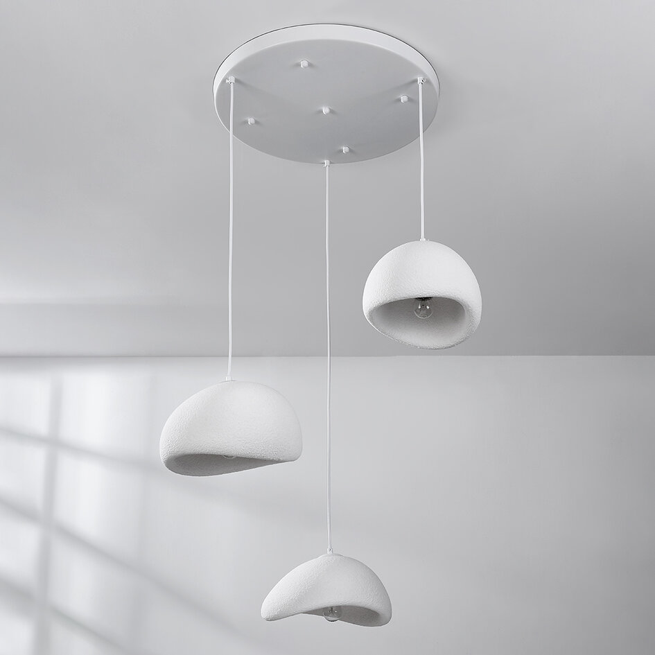 3-lichts Wabi Sabi hanglamp Ishi met wit steeneffect - 3 x 30 cm