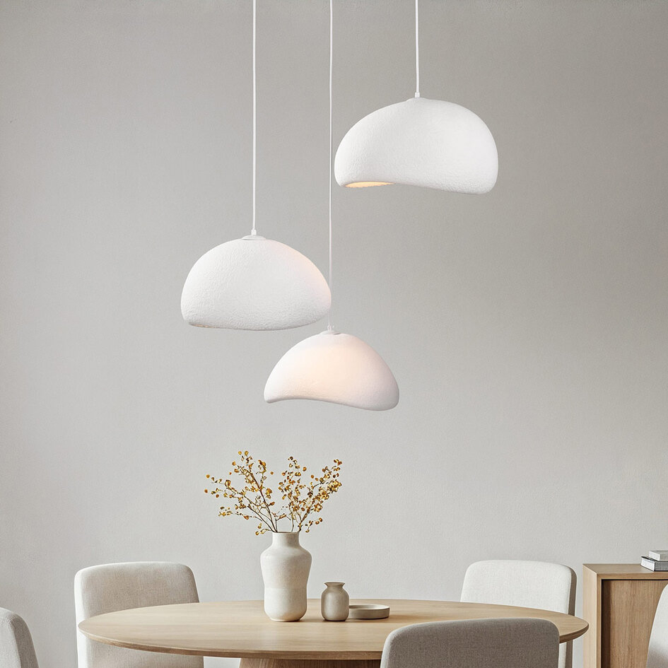 3-lichts Wabi Sabi hanglamp Ishi met wit steenmotief - 3 x 40 cm