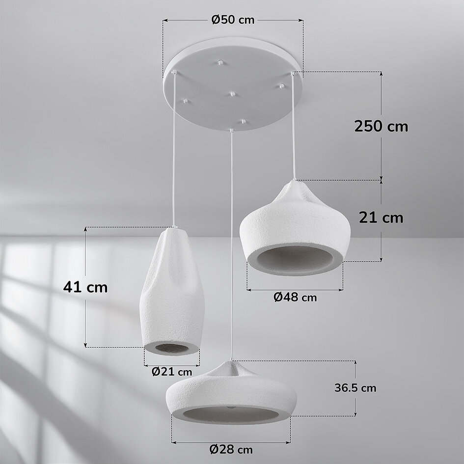 3-lichts hanglamp wit in Wabi Sabi stijl - Mizu