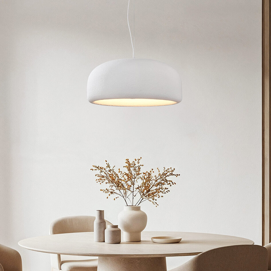 Minimalistische Wabi Sabi hanglamp Kaoru Ø60 cm met steen effect - wit