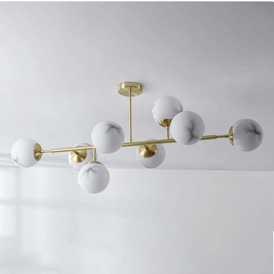 8-lichts plafondlamp Osem - goud en marmerlook