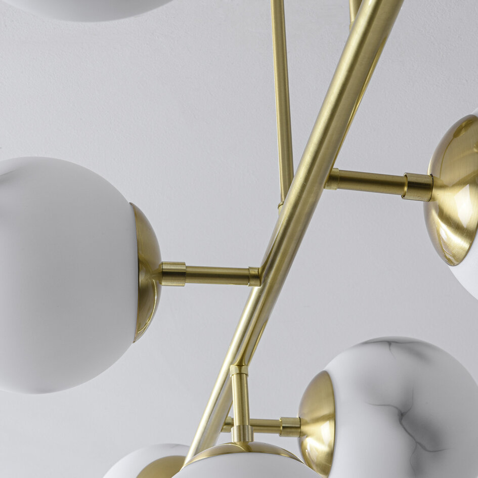 Design plafondlamp Osem goud met marmerlook bollen, 8-lichts