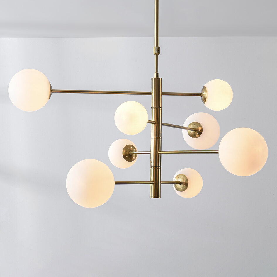 Plafondlamp Oito goud met melkwit glas, 8-lichts