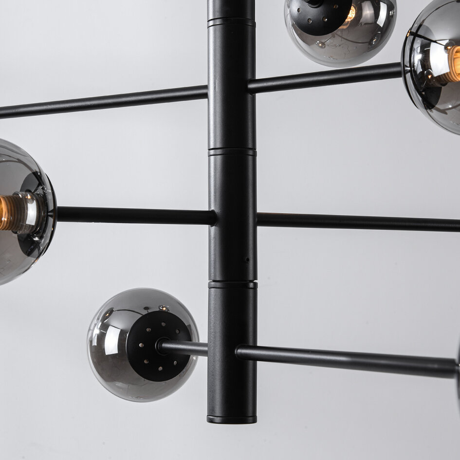 Plafondlamp Oito zwart met smoke glas, 8-lichts