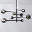 8-lichts plafondlamp Oito - zwart en smoke glas