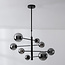 8-lichts plafondlamp Oito - zwart en smoke glas