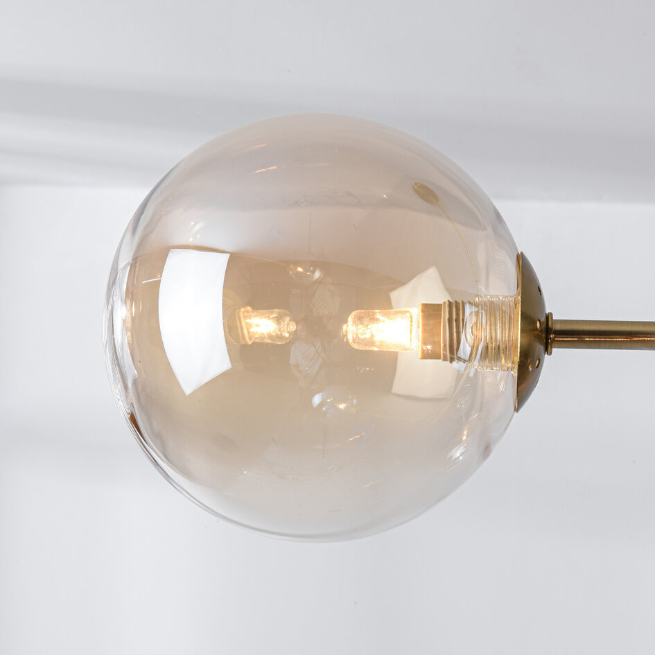 Plafondlamp Oito goud met amber glas, 8-lichts