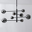 8-lichts plafondlamp Oito - zwart en smoke glas