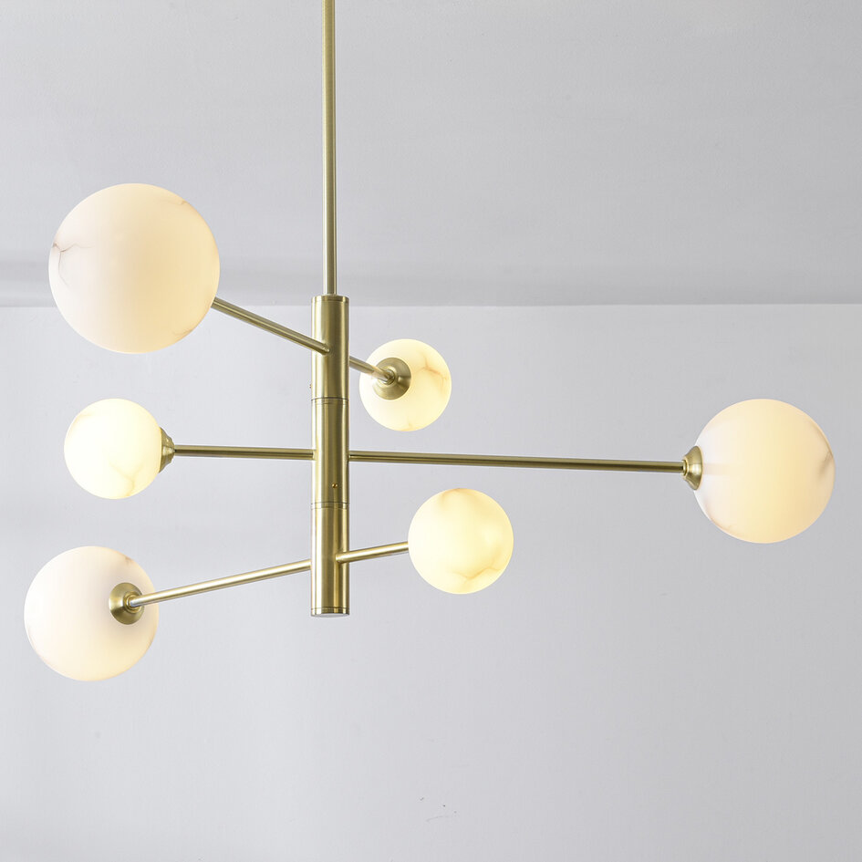 6-lichts plafondlamp Sest - goud en marmerlook