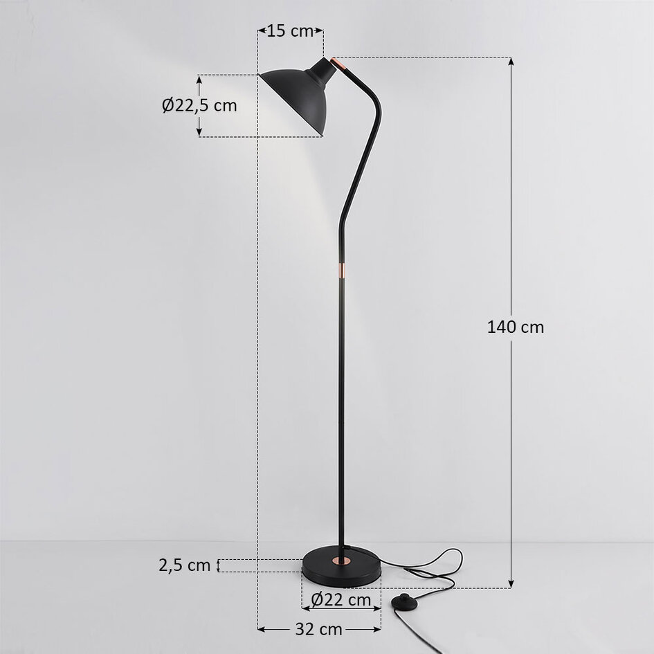 Staande lamp zwart met kantelbare kap - Freddie