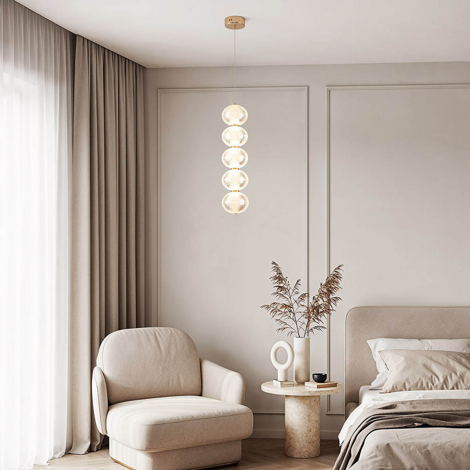 Dimbare hanglamp met gouden details, 5-lichts - Aella
