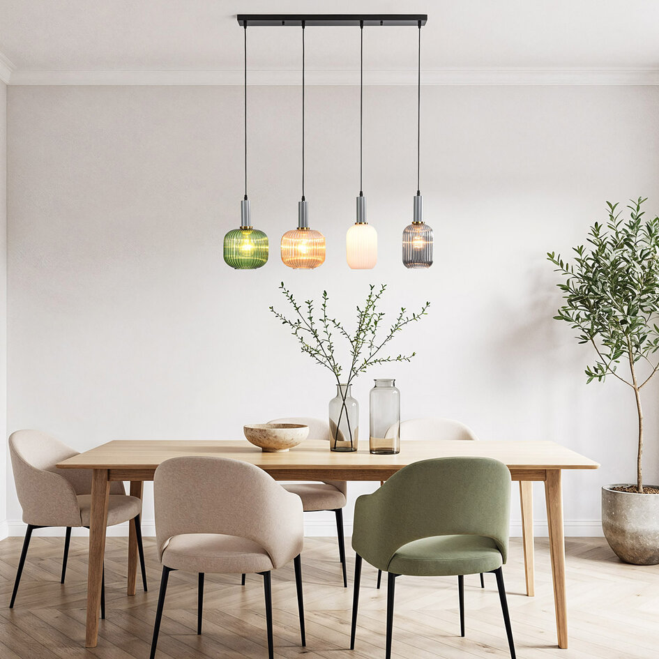 Hanglamp met vier kleuren geribbeld glas - Aeneas